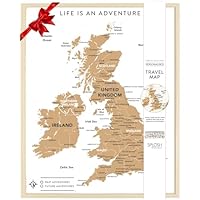 Splosh Travel Map - Desk UK Map Pin Board in White, Wooden Frame. Travel Map with 100 Pins in 2 Colours to Personalise and Mark Your Past and Future Adventures