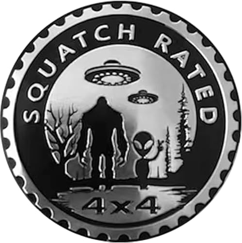 Image of Squatch Aliens Badge Rated Cars Emblem, 4 x 4 Metal Automotive Bigfoot Badge 3D Metal Car Badges Emblems Round Emblem Decals Car Badge Decals Stickers for Jeep Wrangler Vehicles SUV Trucks
