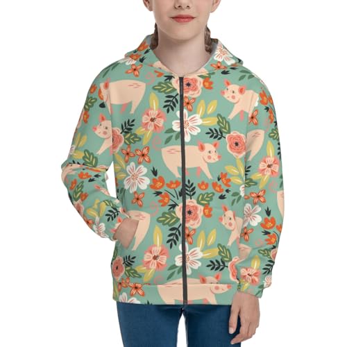 Cute Piggy in Flowers Kid Hoodies Boys Zip Up Sweatshirts Girls Pullover with Pocket3