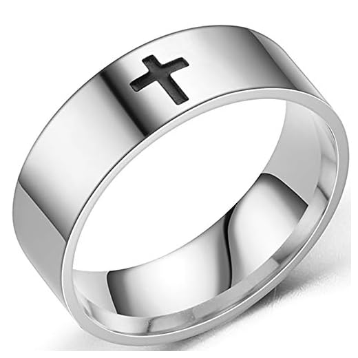 Jude Jewelers 8mm Stainless Steel Classical Simple Plain Christian Cross Religious Wedding Band Ring (Silver, 9)