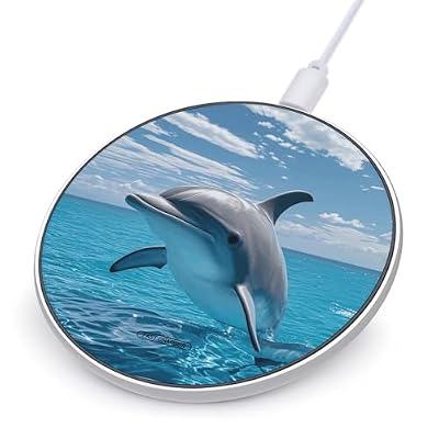 Ocean Dolphin Looking at You Wireless Charger Portable Fast Charging Pad Lightweight Wireless Charging Station for Phone Slim Charge Mat for Travel Home Office Desk