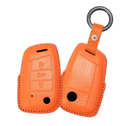 Coque de clé VW Seat Skoda en cuir orange anti-rayures et antichoc