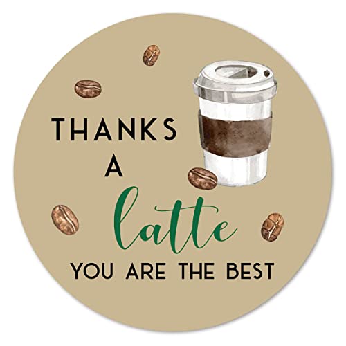 Coffee Thanks a Latte Stickers, 2 Inch Birthday Party Favor Labels 40-Pack