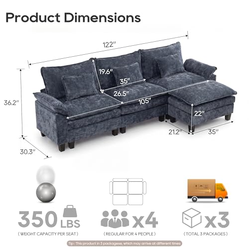 Image of URRED Oversized Modular Sectional Sofa,Blue:122 inch L Shaped