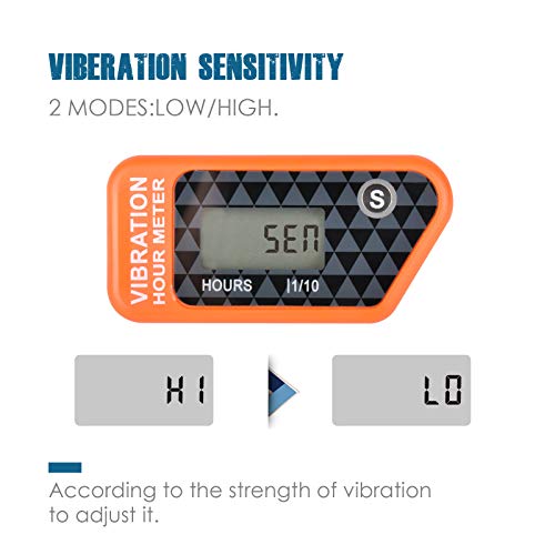 Compteur horaire sans fil auto-alimenté numérique Runleader, activation par vibration, minuterie de travail réinitialisable, arrêt du verrouillage de l'utilisateur, utilisation pour le(Orange) - Image 5