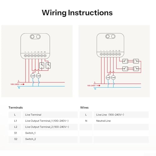 Zigbee Smart Switch 2 interrupteurs connectés micromodule encastrable 100-240V - 6