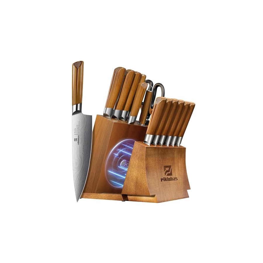 Kitchen-Knife-Sets-With-Block-Piklohas-15-Pieces-Knife-Sets-With-Magnetic-Detachable-Knife-Holder-High-Carbon-Steel-Damascus-Pattern-Chef-Knife-Set-With-Steak-Knives-Ideal-For-House-Warming-Gift Piklohas 15 Pieces Knife Sets With Magnetic Detachable Knife Holder
