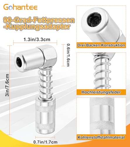 Fettpresse Mundstück Set-9 teiliges Zubehörset mit 90°-Fettkupplungsadapter, Steckverbinderadapter, 2 Nadeldüsen, 3 Steckverbinder, 30 cm langer flexibler Schlauch