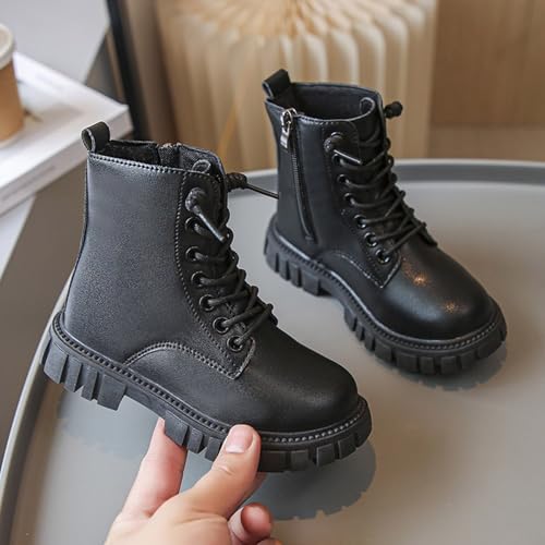 Girls Combat Boots Side Zipper Ankle Boots Non Slip Lace Up Cowgirl Booties Casual Riding Booties for Toddler Little Kid Big Kid 3-11 Years3