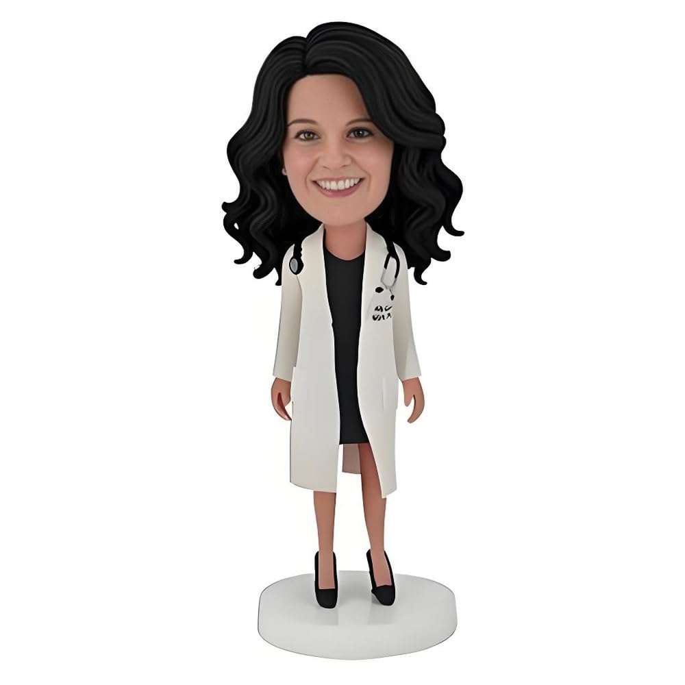 Female Doctor in White Coat Custom Bobblehead Bobble Head Figures Handmade Personalized Sculpture Gift for Women product thumbnail 2