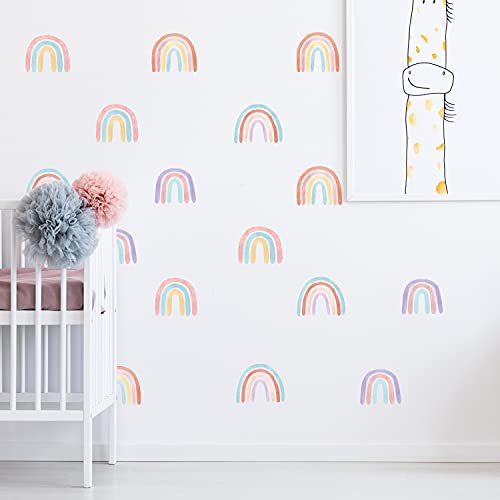 funlife 72 PCS Small Watercolor Rainbow Wall Decals Peel and Stick, Self Adhesive Colorful Rainbow Wall Sticker for Girls Bedroom Decor, Kids Nursery Room Decoration, 2.56" x 2.76"