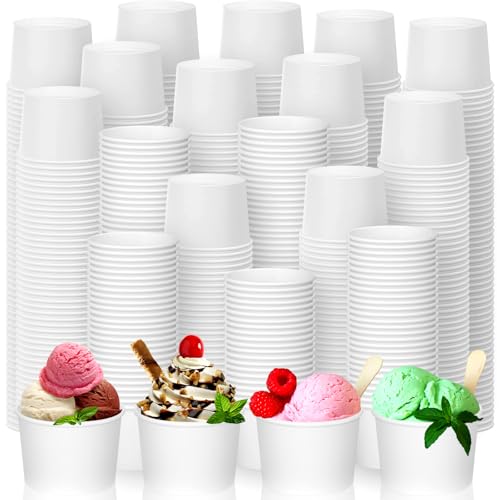Image of Nuenen 1000 Pcs 8 oz Summer Ice Cream Paper Cups Bulk Disposable Dessert Cups Solid Color Paper Dessert Bowls for Snack Sundae Spring Party Favors Ice Cream Bar Supplies (White)