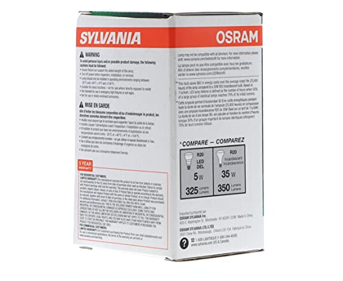 Sylvania 73781 Medium Base 2700K Dimmable R20 5W Led Bulb, Warm White (35W) - Two Pack #TOP5