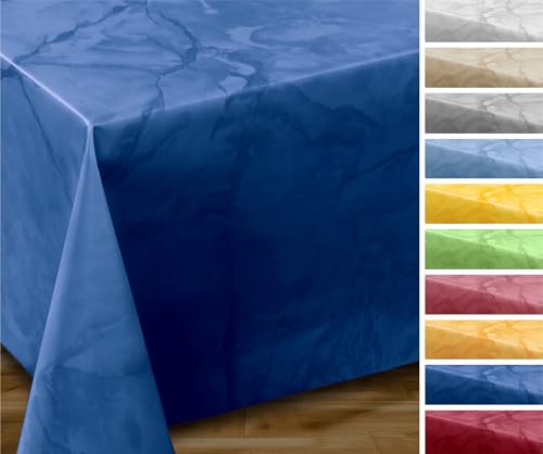 Wachstuchtischdecke abwischbar, OVAL RUND ECKIG, fleckenabweisende Gartentischdecke Marmorstein, zuschneidbare Wachstuch Tischdecke (Rund 140 cm, Dunkelblau)