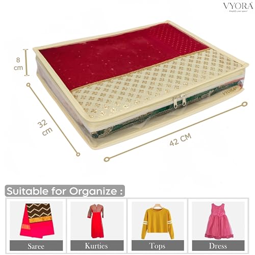 Image of Premium Saree covers for storage Pack of 3 Saree covers with zip transparent Saree bags Sequin Design Cloth organizer for storage Cloth covers for packing Wardrobe organizer Saree pouch |3 Inch|