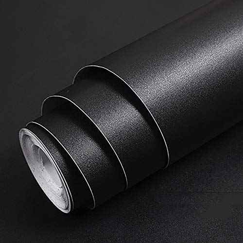 Warmiehomy Papier peint autocollant mat en vinyle noir 60 cm x 10 m pour salon, cuisine, armoire, meubles