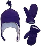 N'Ice Caps Little Girls and Baby Sherpa Lined Warm Fleece Hat & Mitten Winter Set (Dark Purple with White Lining, 2-3 Years)