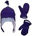 N'Ice Caps Girls Soft Sherpa Lined Micro Fleece Pilot Hat and Mitten Set (2-3 Years, Dark Purple)