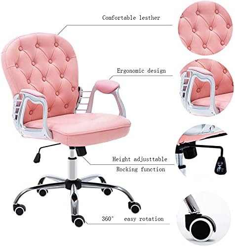 JL Comfurni Office Chair Faux Leather Swivel Adjustable Home Office Computer Desk Chairs  (Pink)