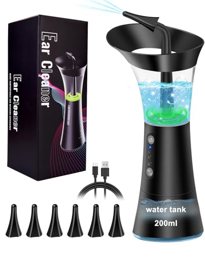 Mecmic Elektrischer Ohrenschmalz Entferner, IPX7 Wasserdichter Ohrreiniger-Set mit 4 Modi & DIY Wasserdruck-Ohrspülung - 6 Ohrspitzen im Set, Sicher für Erwachsene & Kinder, Schwarz