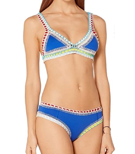 Handmade Women's Crochet Triangle Reversible Sexy Bikini Top And Bottom Sports Swimsuit Set Blue #TOP1