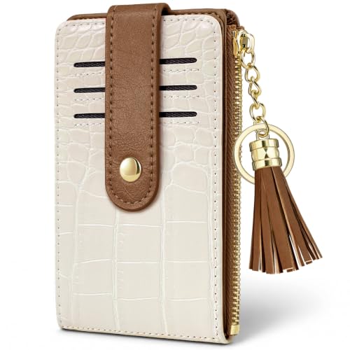 Simikol Beige Brown Crocodile Wallets for Women RFID Blocking Bifold Purse