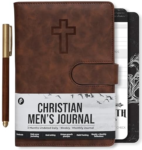 Prazoli - Diario de oración bíblica cristiana de cuero para hombres, cuaderno de estudio de las Escrituras y planificador diario devocional sin fecha | Regalos religiosos de fe de Jesús para | Ya disponible en tu tienda friki favorita! En mundofriki.es!