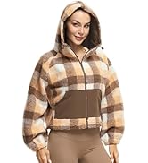 icyzone Women's Full Zip Hooded Sherpa Fleece Jacket, Cropped Warm Fuzzy Coat with Pockets