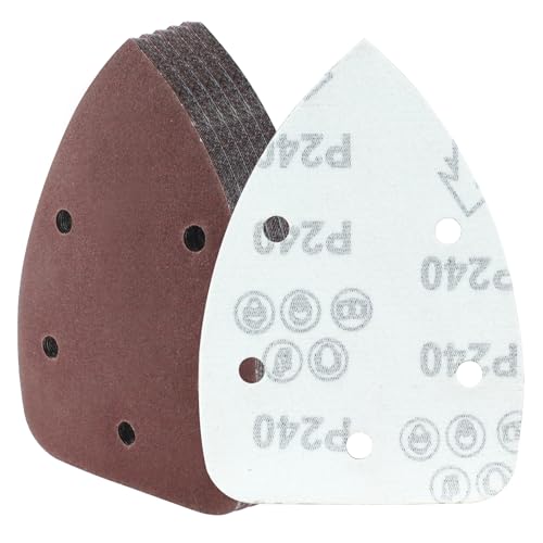 Cjueiom 25 peças de papel de lixa de grão 240, 5 orifícios de lixa de rato com gancho e laço, lixadora de rato, folhas de lixa de palma para máquina de lixa de 140 mm