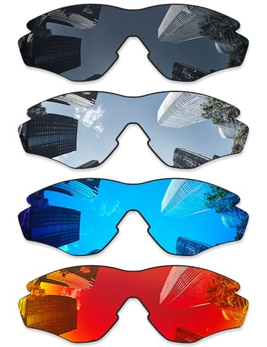 Image of 4 Pieces Ploarized Replacement Lenses for Oakley M2 OO9212 /M2 Frame XL OO9343 /M2 Frame Asian Fit Sunglasses - Black + Silver Titanium + Ice Blue + Fire Red