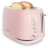 Toaster 2 Slice Stainless Steel with 6 Bread Shade Settings, Bagel, Cancel, Defrost Function, 2 Slice Retro Toaster with Extra Wide Slot, Removable Crumb Tray, pink