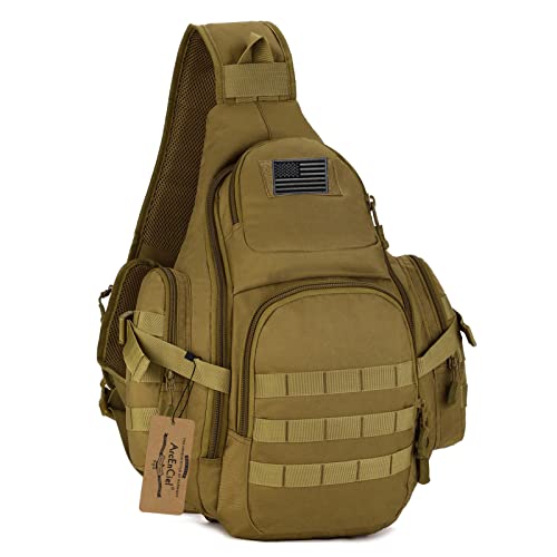 Arcenciel Tactical Sling Pack Military Molle Chest Crossbody Shoulder Bags Motorcycle Bicycle Assault Range Diaper Day Backpack With Patch (Coyote Brown) #TOP12