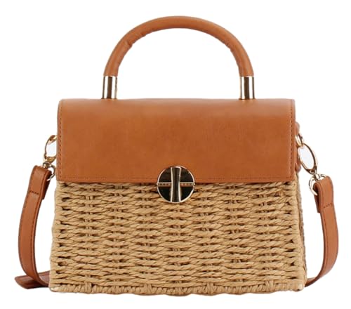 Straw Shoulder Bag for Women Summer Beach Tote Handbag PU Leather Woven Hobo Crossbody Bag for Travel 2025