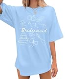 Bride Shirt Women Engaged Bridal Shower Tee Oversized Bride Squad Bridesmaid T-Shirt Bachelorette Wedding Party Tops Blue