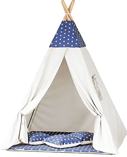 TIPOO Tipi Zelt Spielzelt Baumwolle Kinderzelt mit 3 Kissenmatratzen Stabiles Zelt für Mädchen und Mädchen für Zuhause und Garten Model 43 Cover
