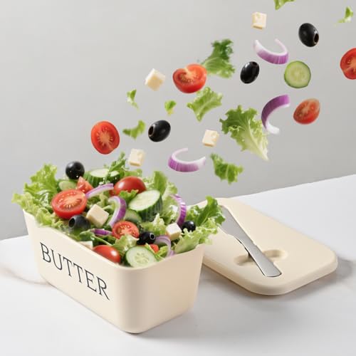 Butter Dish with Lid and Knife for Kitchen Coutertop,Food Grade PP Butter Holder with Cover and Stainless Steel Knife,Large White Butter Conainter - Image 5