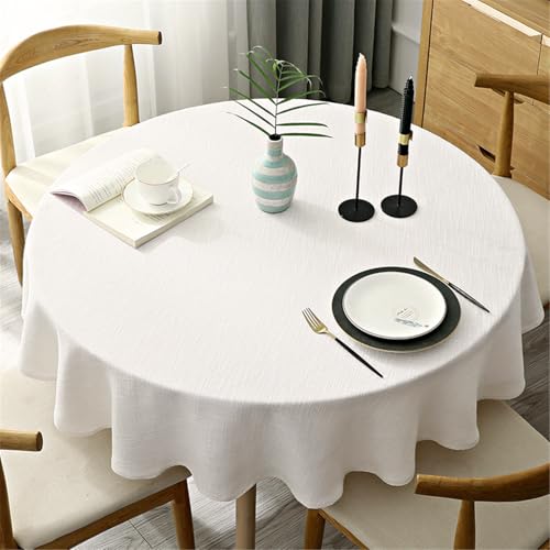 Fhberni Heavy Weight Round Tablecloth, Decorative Solid Color Table Cover, Cotton Linen Table Cloth for Kitchen Dining Home Tabletop Decoration, Cream, Round - 62" by Fhberni - Image 2