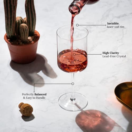 Bacador Square Wine Glasses Set Of 4 - Cylinder Design Ideal For White And Red Wine - Modern Edge Crystal Stemware - Stunning Gift For Anniversaries - 14 Oz #TOP2