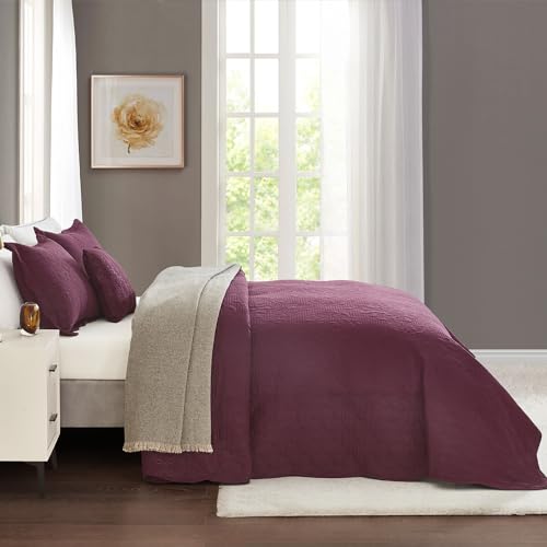 Image of CHIXIN Bedspread Coverlet Set Queen Size - Lightweight Bedding Cover - Ultrasonic Quilting - 5 Piece Reversible Bedspread - Elegant Damask Paisley Pattern (Queen, Purple)