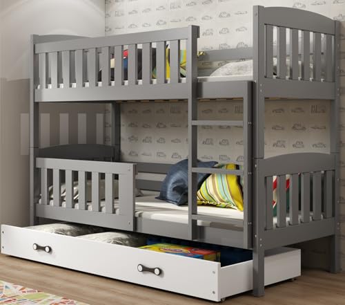 Interbeds Etagenbett Hochbett Stockbett Holzbett Kiefernholz Kinderbett Jugenbett mit Lattenrost und Rausfallschutz (grau + weiß, 200x90) Interbeds Etagenbett Hochbett Stockbett Holzbett Kiefernholz Kinderbett Jugenbett mit Lattenrost und Rausfallschutz (grau + weiß, 200x90)