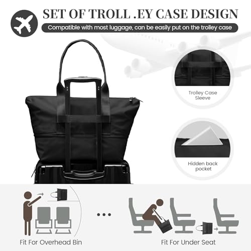viewm Tote Bag for Women, 27L Expandable Large Travel Tote Bag with Zipper LuLu City Adventurer Lemon Bag for Shopping Work