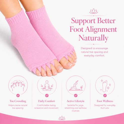 Image of Foot Alignment Orthopedic Cotton Socks for Men & Women | Five Toe Separator | Foot Pain Relief | Bunion Corrector | Plantar Fasciitis Support | Improves Posture & Flexibility | Free Size | Baby Pink | 1 Pair