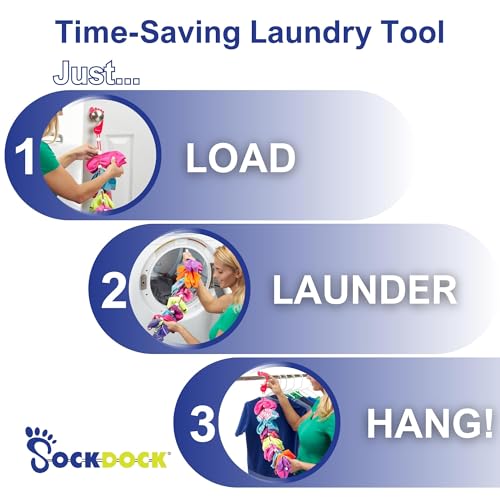 SockDock Sock Laundry Solution for Washing Drying & Storing Socks in Pairs, Clip & Hold Small & Long Socks in Washer Dryer & Closet, 2-Pack (Red)