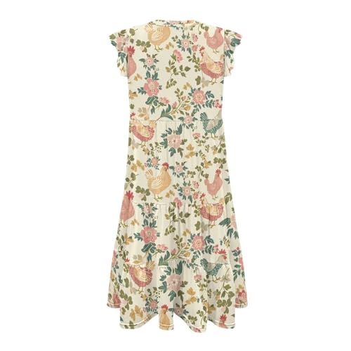 Image of Women's Casual Ruffle Sleeve Dress V Neck Pullover Dress Flowy A-Line Pleated Lightweight Dress with Pockets