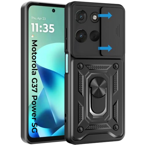 Image of A rtistque Armor Bumper Back Case Cover for Motorola Moto G37 Power 5G | Ring Holder & Inbuilt Stand | Sliding Camera Cover | Shockproof Protective Design | G37 Power Back Cover - Black