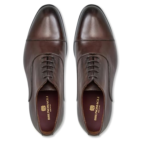 Image of Bruno Magli - Men's Adriano Oxford, Italian Leather Shoes with Lace-Up Closure & Almond Toe (Brown, 7)