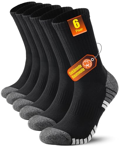 PULIOU Socken Herren Damen Baumwolle Wandersocken Anti-Blasen Arbeitssocken Thermosocken Outdoor & Trekking-Socken Atmungsaktiv Gepolsterte Tennissocken Laufsocken Sportsocken Wintersocken 6 Paar