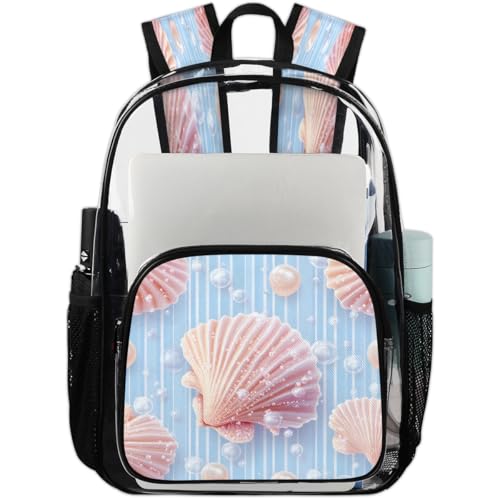 Coastal Seashell Clear Backpack, Stadium Backpack for Women Men Adult Concert Festival Work Daily Travel