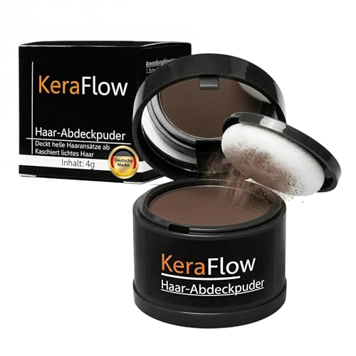 KeraFlow Ansatzpuder, Haar-Concealer Haarverdichtung, Haarpulver gegen grauen Haaransatz und lichte Haare - 4g (dunkelbraun)