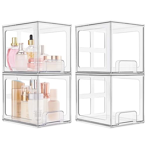 4 Pack Stackable Makeup Organizer Drawers, Acrylic